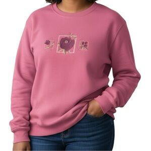 Y2K Womens Sweatshirt Top XL Pink Rose Embroidered GrannyCore/CottageCore